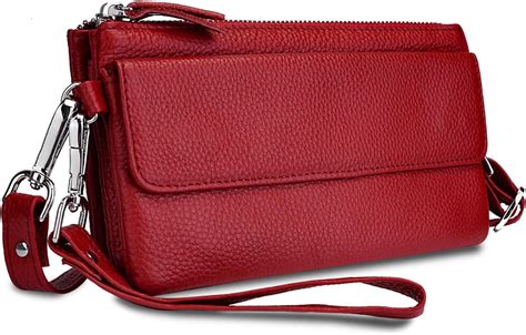 YALUXE Real Leather Wristlet Clutch Handbag Crossbody Bag 